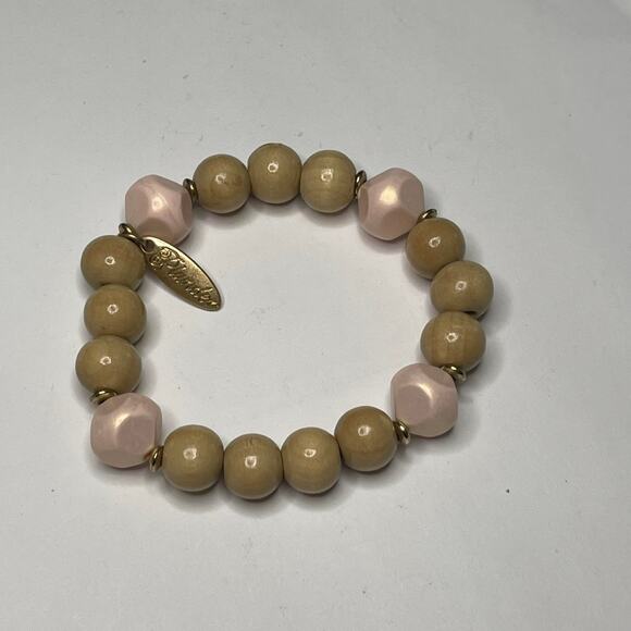 Plunder beaded bracelet faux wooden beads with pink lightweight easy wear - Picture 6 of 8